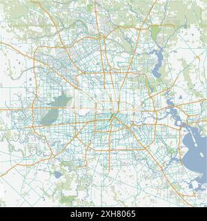 Road map of Houston in Texas. Contains layered vector with roads water, parks, etc. Stock Vector