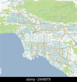 Road map of Los Angeles in California. Contains layered vector with roads water, parks, etc. Stock Vector