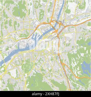 Road map of Gothenburg in Sweden. Contains layered vector with roads water, parks, etc. Stock Vector