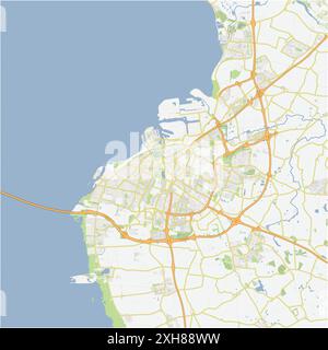 Road map of Malmo in Sweden. Contains layered vector with roads water, parks, etc. Illustrazione Vettoriale