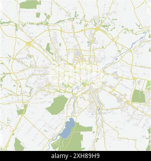 Road map of Lublin in Poland. Contains layered vector with roads water, parks, etc. Stock Vector