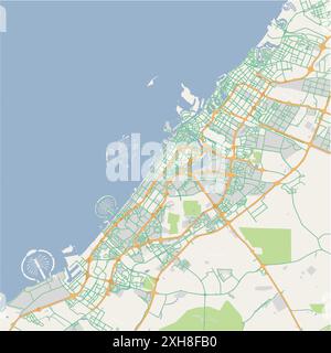 Road map of Dubai in United Arab Emirates. Contains layered vector with roads water, parks, etc. Stock Vector