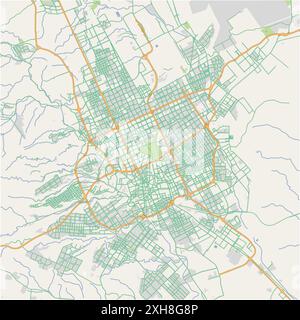 Road map of Riyadh in Saudi Arabia. Contains layered vector with roads water, parks, etc. Stock Vector