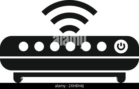 Sagoma nera di un router che fornisce un segnale wireless potente per una rete domestica Illustrazione Vettoriale