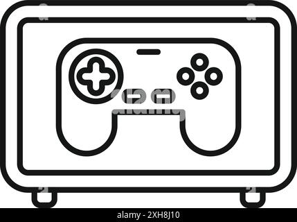 Semplice icona di linea di una console di gioco con un gamepad, che rappresenta il concetto di gioco e intrattenimento Illustrazione Vettoriale