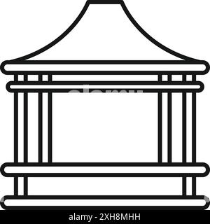 Icona line art raffigurante un gazebo con tetto a punta in piedi su quattro pilastri, perfetto per rappresentare gli spazi all'aperto rilassanti Illustrazione Vettoriale