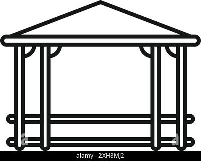 Icona minimalista di un gazebo con tetto, che rappresenta il relax e il tempo libero all'aperto Illustrazione Vettoriale