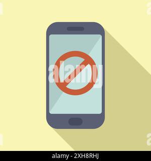 Lo smartphone visualizza un segnale di stop che rappresenta i concetti di disintossicazione digitale, dipendenza dalla tecnologia e uso responsabile del telefono Illustrazione Vettoriale