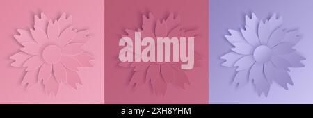 Set di fiori di rosa e lavanda in 3D. Collezione abstrac con ritaglio floreale per l'estate, design per festival primaverili, san valentino, presentazione, Illustrazione Vettoriale