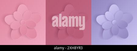 Set di fiori di rosa e lavanda in 3D. Collezione abstrac con ritaglio floreale per l'estate, design per festival primaverili, san valentino, presentazione, Illustrazione Vettoriale