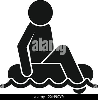 Semplice icona di un uomo che si gode un momento di relax, galleggiando su un anello gonfiabile in acqua Illustrazione Vettoriale