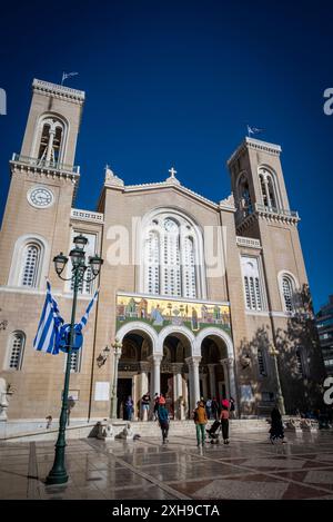 Cattedrale metropolitana dell'Annunciazione, popolarmente conosciuta come Metropolis o Mitropolis, costruita nel XIX secolo ad Atene, Grecia Foto Stock