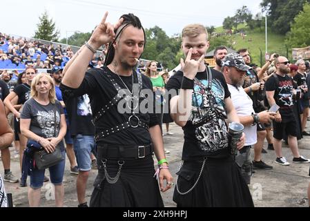 Vizovice, Repubblica Ceca. 12 luglio 2024. Secondo giorno del festival di quattro giorni di musica metal e rock Masters of Rock, con gruppi heavy metal a Vizovice, Repubblica Ceca, 12 luglio 2024. Crediti: Dalibor Gluck/CTK Photo/Alamy Live News Foto Stock