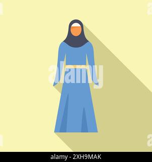 Donna musulmana che indossa un hijab tradizionale e abiti in piedi in posa per un ritratto a tutta lunghezza Illustrazione Vettoriale