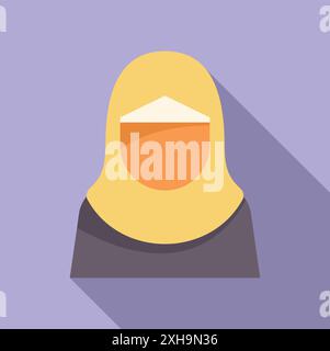 Icona in stile piatto di una donna musulmana che indossa un hijab giallo che copre i suoi capelli Illustrazione Vettoriale