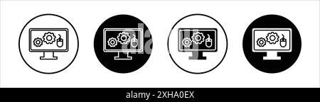 Icona back-end simbolo vettoriale o collezione di set di segni con contorno bianco e nero Illustrazione Vettoriale