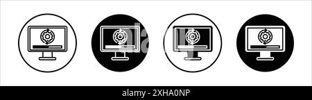 Icona di aggiornamento del sistema del computer simbolo vettoriale o insieme di set di segni in bianco e nero Illustrazione Vettoriale