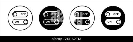 On/off pulsante di commutazione cursore icona di commutazione simbolo vettoriale o set di simboli con contorno bianco e nero Illustrazione Vettoriale