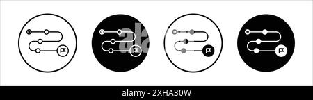 Icona di mappatura stradale di sviluppo progetto simbolo vettoriale o collezione di set di cartelli con contorno in bianco e nero Illustrazione Vettoriale