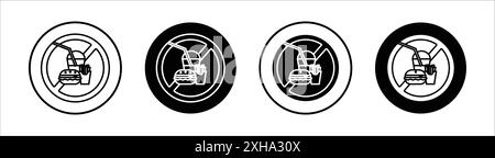 Nessuna icona mangiante simbolo vettoriale o collezione di set di insegne in bianco e nero Illustrazione Vettoriale