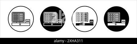 Icona del sistema POS simbolo vettoriale o collezione di set di segnali con contorno in bianco e nero Illustrazione Vettoriale