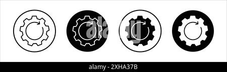 Icona dell'ingranaggio di ripristino simbolo vettoriale o collezione di set di segni con contorno bianco e nero Illustrazione Vettoriale