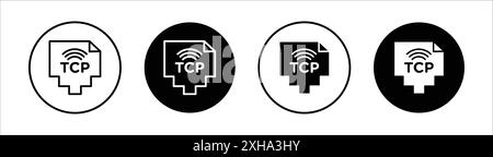 Icona TCP simbolo vettoriale o insieme di set di segni in bianco e nero Illustrazione Vettoriale