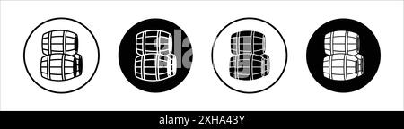 Icona a botte in legno simbolo vettoriale o set di insegne con contorno bianco e nero Illustrazione Vettoriale