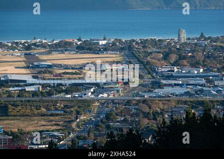 Vista di Kapiti Road a Paraparaumu, Kapiti, nuova Zelanda Foto Stock