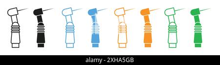 Icona trapano ugello dentario simbolo vettoriale o collezione di set di insegne in bianco e nero Illustrazione Vettoriale