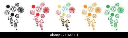 Icona dei fuochi d'artificio simbolo vettoriale o collezione di set di insegne in bianco e nero Illustrazione Vettoriale