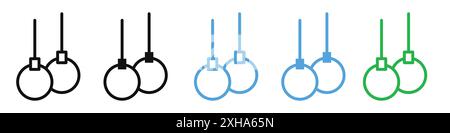 Icona anelli da ginnastica simbolo vettoriale o collezione di set di insegne in bianco e nero Illustrazione Vettoriale