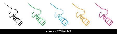 Icona spray nasale simbolo vettoriale o set di segni raccolta in bianco e nero Illustrazione Vettoriale