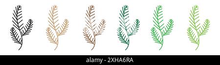 Icona del ramo di pino simbolo vettoriale o collezione di set di segni in bianco e nero Illustrazione Vettoriale