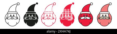 Icona del volto di Babbo natale simbolo vettoriale o collezione di set di insegne in bianco e nero Illustrazione Vettoriale