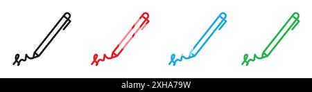 Icona della firma simbolo vettoriale o collezione di set di segni con contorno in bianco e nero Illustrazione Vettoriale