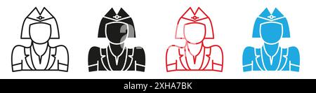 Icona hostess simbolo vettoriale o collezione di set di insegne in bianco e nero Illustrazione Vettoriale