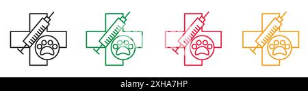 Icona della farmacia veterinaria simbolo vettore o collezione di set di segni in bianco e nero Illustrazione Vettoriale
