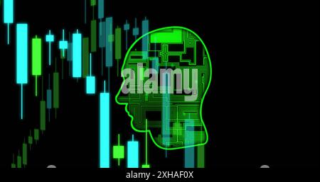 Silhouette digitale della testa con schema a circuito, che rappresenta l'innovazione tecnologica dell'intelligenza artificiale Foto Stock