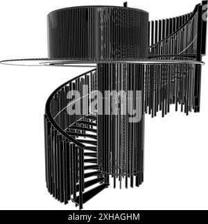 Scala a chiocciola Vector. Illustrazione isolata su sfondo bianco. Illustrazione vettoriale delle scale elicoidali circolari. Illustrazione Vettoriale