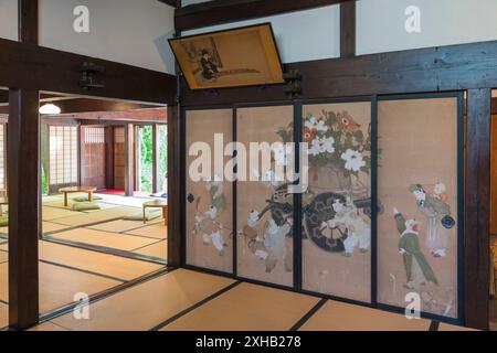 Una passeggiata attraverso Samurai Street a Kakunodate: Abbracciando la storia vibrante e la bellezza serena di una luminosa e soleggiata giornata primaverile tra i ciliegi in fiore Foto Stock