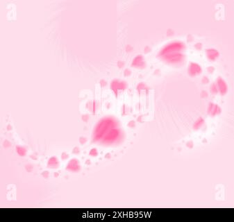 Modello di storia Heart Trail. Petali di rosa con cuore isolato su sfondo rosa. Illustrazione Vettoriale