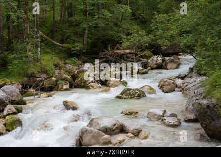 Fiume Ramsauer Ache, Zauberwald, Ramsau bei Berchtesgaden, Germania, Europa Foto Stock