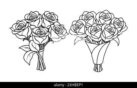 bouquet di fiori di rosa per valentine, art silhouette, illustrazione Illustrazione Vettoriale