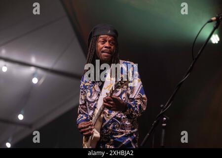 Bernard Allison voce, chitarra. Xettx, Deutschland, Gaildorf, 12.07.2024, 28. Bluesfest, 2024, , Bernard Allison USA, Kocherwiese foto: A2 Bildagentur/Peter Hartenfelser *** Bernard Allison voce, chitarra xettx, Germania, Gaildorf, 12 07 2024, 28 Bluesfest, 2024, , Bernard Allison USA , Kocherwiese Photo A2 Bildagentur Peter Hartenfelser Foto Stock