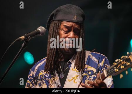 Bernard Allison voce, chitarra. Xettx, Deutschland, Gaildorf, 12.07.2024, 28. Bluesfest, 2024, , Bernard Allison USA, Kocherwiese foto: A2 Bildagentur/Peter Hartenfelser *** Bernard Allison voce, chitarra xettx, Germania, Gaildorf, 12 07 2024, 28 Bluesfest, 2024, , Bernard Allison USA , Kocherwiese Photo A2 Bildagentur Peter Hartenfelser Foto Stock