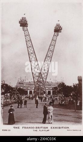 Cartolina d'epoca della mostra franco-britannica che mostra la Flip-Flap, 1908. Foto Stock