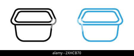 Icona del contenitore per alimenti in alluminio simbolo vettoriale o set di cartelli con contorno bianco e nero Illustrazione Vettoriale
