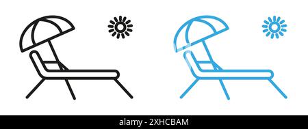Icona della sedia da spiaggia simbolo vettoriale o collezione di set di insegne in bianco e nero Illustrazione Vettoriale