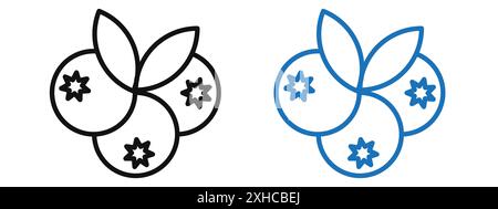 Icona di mirtillo simbolo vettoriale o set di insegne con contorno bianco e nero Illustrazione Vettoriale